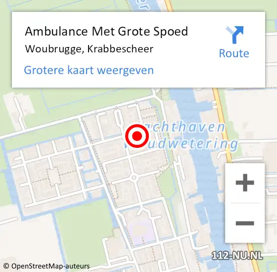 Locatie op kaart van de 112 melding: Ambulance Met Grote Spoed Naar Woubrugge, Krabbescheer op 2 mei 2023 01:14