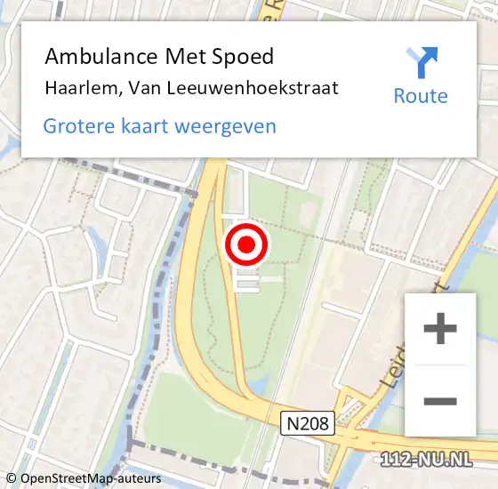 Locatie op kaart van de 112 melding: Ambulance Met Spoed Naar Haarlem, Van Leeuwenhoekstraat op 2 mei 2023 01:24