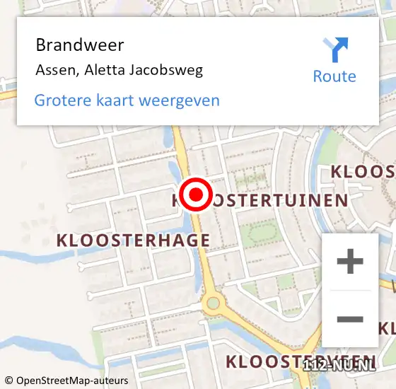 Locatie op kaart van de 112 melding: Brandweer Assen, Aletta Jacobsweg op 2 mei 2023 03:50