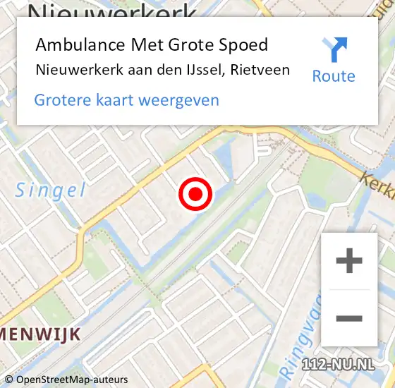 Locatie op kaart van de 112 melding: Ambulance Met Grote Spoed Naar Nieuwerkerk aan den IJssel, Rietveen op 2 mei 2023 04:33