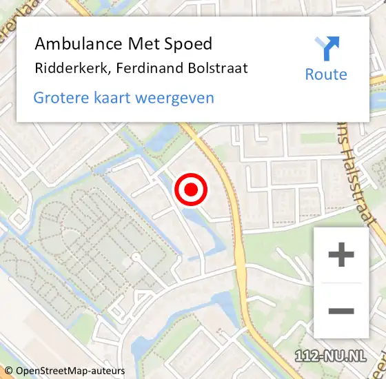 Locatie op kaart van de 112 melding: Ambulance Met Spoed Naar Ridderkerk, Ferdinand Bolstraat op 2 mei 2023 04:36