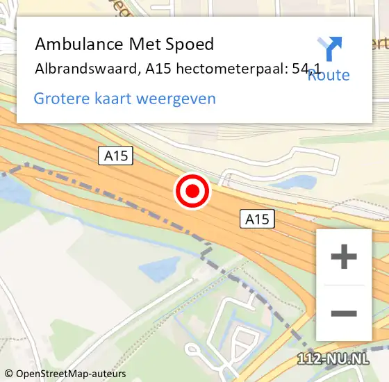 Locatie op kaart van de 112 melding: Ambulance Met Spoed Naar Albrandswaard, A15 hectometerpaal: 54,1 op 2 mei 2023 05:40