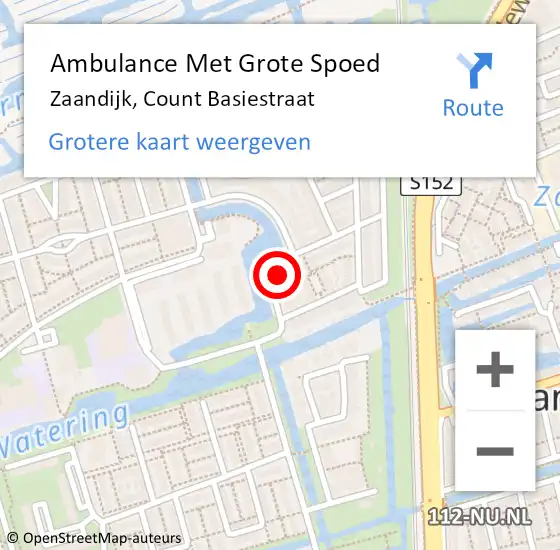 Locatie op kaart van de 112 melding: Ambulance Met Grote Spoed Naar Zaandijk, Count Basiestraat op 2 mei 2023 06:26