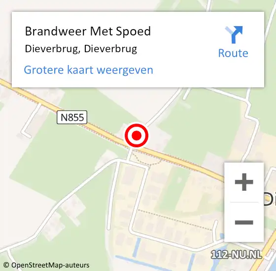 Locatie op kaart van de 112 melding: Brandweer Met Spoed Naar Dieverbrug, Dieverbrug op 2 mei 2023 07:48