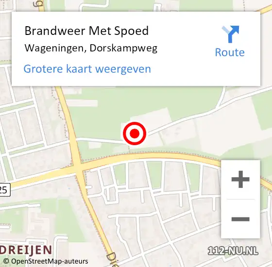 Locatie op kaart van de 112 melding: Brandweer Met Spoed Naar Wageningen, Dorskampweg op 2 mei 2023 08:17