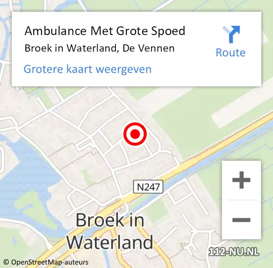 Locatie op kaart van de 112 melding: Ambulance Met Grote Spoed Naar Broek in Waterland, De Vennen op 2 mei 2023 08:45