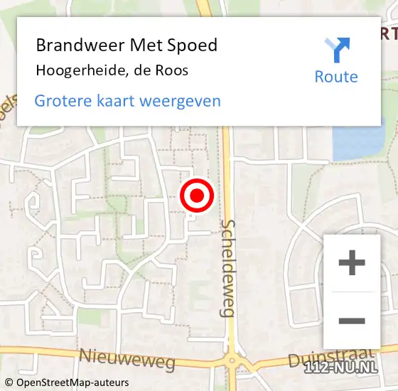 Locatie op kaart van de 112 melding: Brandweer Met Spoed Naar Hoogerheide, de Roos op 2 mei 2023 09:10