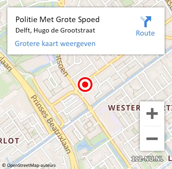 Locatie op kaart van de 112 melding: Politie Met Grote Spoed Naar Delft, Hugo de Grootstraat op 2 mei 2023 09:37