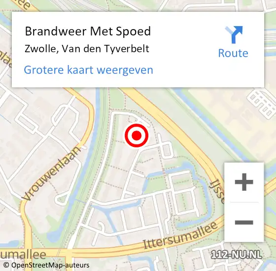 Locatie op kaart van de 112 melding: Brandweer Met Spoed Naar Zwolle, Van den Tyverbelt op 2 mei 2023 09:54