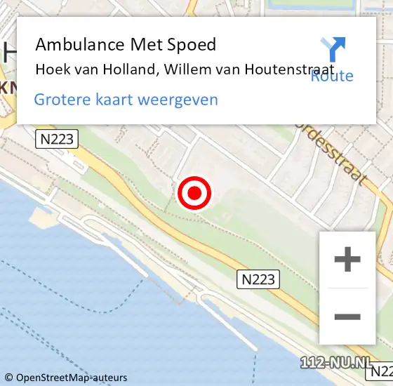 Locatie op kaart van de 112 melding: Ambulance Met Spoed Naar Hoek van Holland, Willem van Houtenstraat op 2 mei 2023 09:54