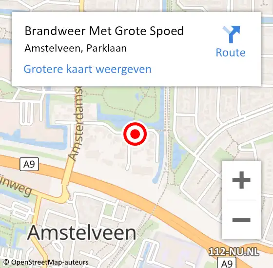 Locatie op kaart van de 112 melding: Brandweer Met Grote Spoed Naar Amstelveen, Parklaan op 2 mei 2023 10:09