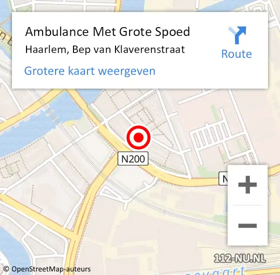 Locatie op kaart van de 112 melding: Ambulance Met Grote Spoed Naar Haarlem, Bep van Klaverenstraat op 2 mei 2023 10:26