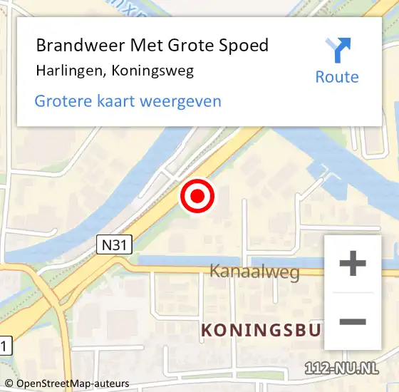 Locatie op kaart van de 112 melding: Brandweer Met Grote Spoed Naar Harlingen, Koningsweg op 2 mei 2023 10:57