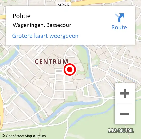 Locatie op kaart van de 112 melding: Politie Wageningen, Bassecour op 2 mei 2023 11:23