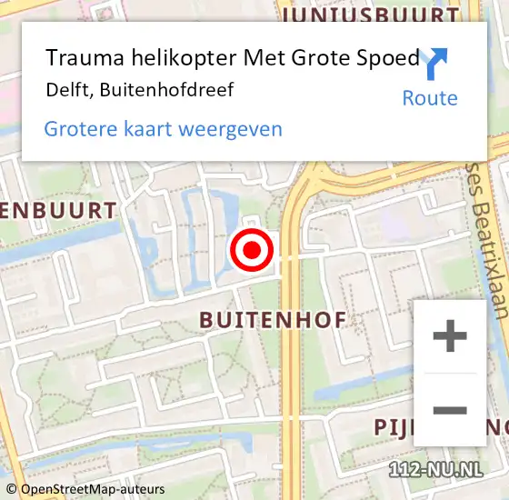 Locatie op kaart van de 112 melding: Trauma helikopter Met Grote Spoed Naar Delft, Buitenhofdreef op 2 mei 2023 11:29