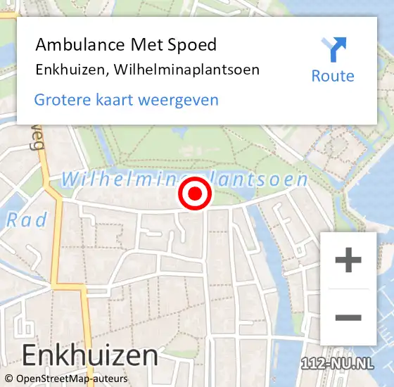 Locatie op kaart van de 112 melding: Ambulance Met Spoed Naar Enkhuizen, Wilhelminaplantsoen op 2 mei 2023 11:31