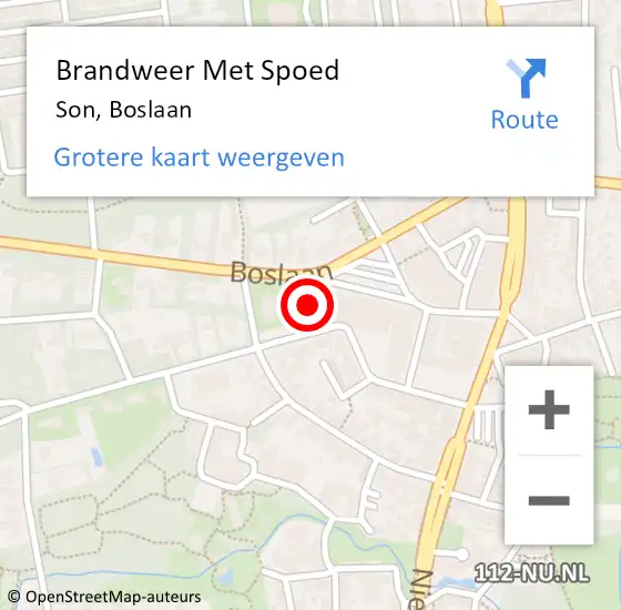 Locatie op kaart van de 112 melding: Brandweer Met Spoed Naar Son, Boslaan op 2 mei 2023 11:59