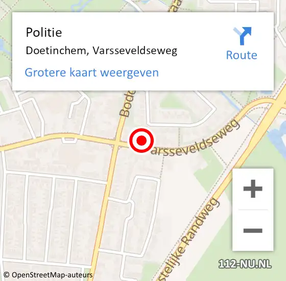 Locatie op kaart van de 112 melding: Politie Doetinchem, Varsseveldseweg op 2 mei 2023 12:09