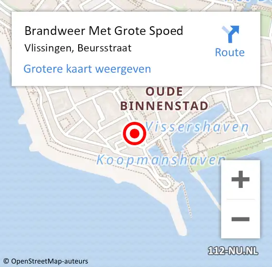 Locatie op kaart van de 112 melding: Brandweer Met Grote Spoed Naar Vlissingen, Beursstraat op 2 mei 2023 12:36