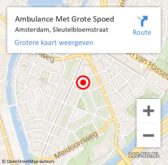 Locatie op kaart van de 112 melding: Ambulance Met Grote Spoed Naar Amsterdam, Sleutelbloemstraat op 2 mei 2023 12:45