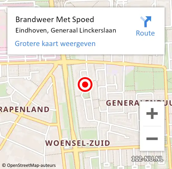 Locatie op kaart van de 112 melding: Brandweer Met Spoed Naar Eindhoven, Generaal Linckerslaan op 2 mei 2023 13:16