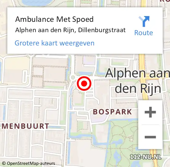 Locatie op kaart van de 112 melding: Ambulance Met Spoed Naar Alphen aan den Rijn, Dillenburgstraat op 2 mei 2023 13:18