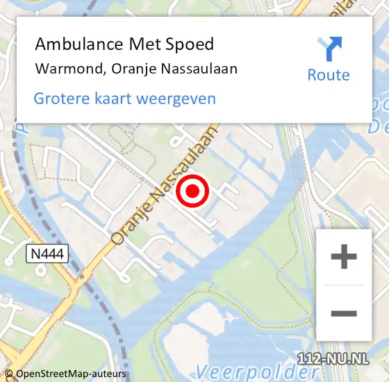 Locatie op kaart van de 112 melding: Ambulance Met Spoed Naar Warmond, Oranje Nassaulaan op 2 mei 2023 13:30