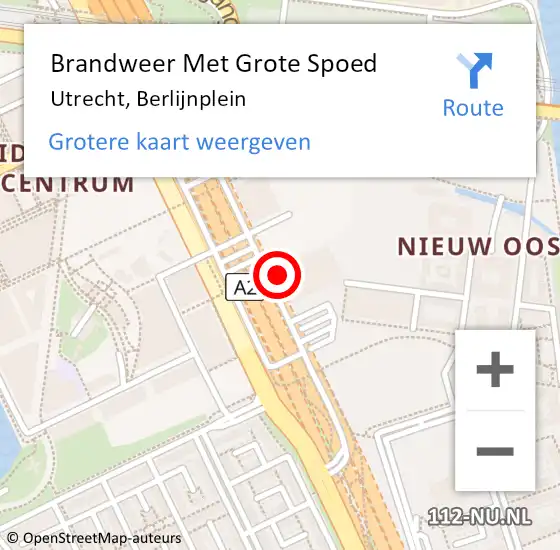 Locatie op kaart van de 112 melding: Brandweer Met Grote Spoed Naar Utrecht, Berlijnplein op 2 mei 2023 13:53