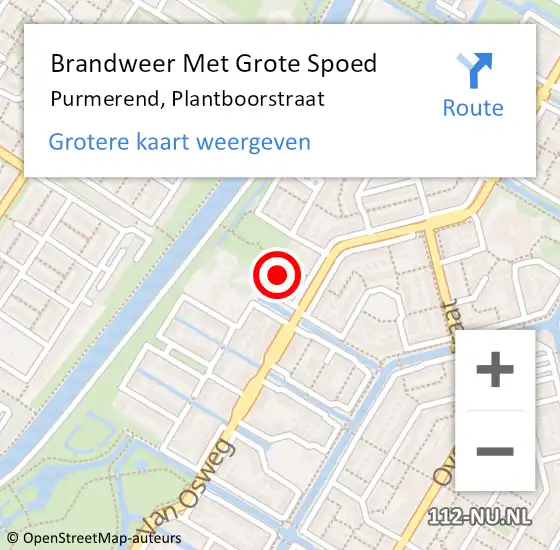 Locatie op kaart van de 112 melding: Brandweer Met Grote Spoed Naar Purmerend, Plantboorstraat op 2 mei 2023 13:54