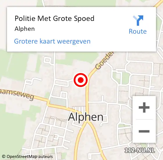 Locatie op kaart van de 112 melding: Politie Met Grote Spoed Naar Alphen op 2 mei 2023 14:01