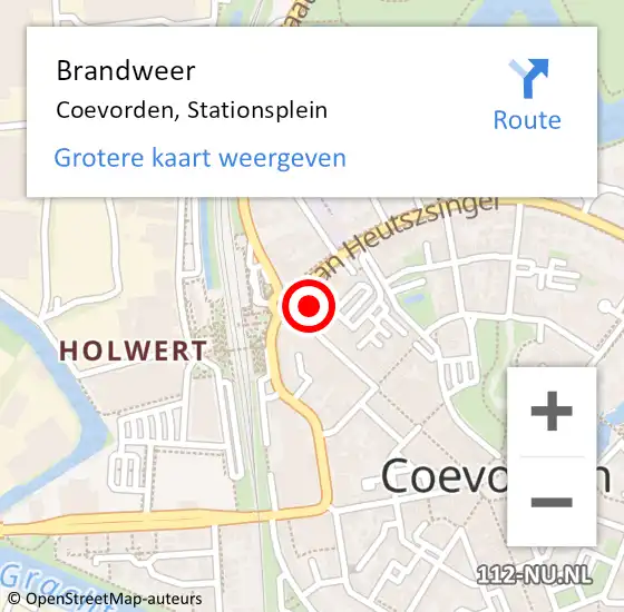 Locatie op kaart van de 112 melding: Brandweer Coevorden, Stationsplein op 24 augustus 2014 05:05