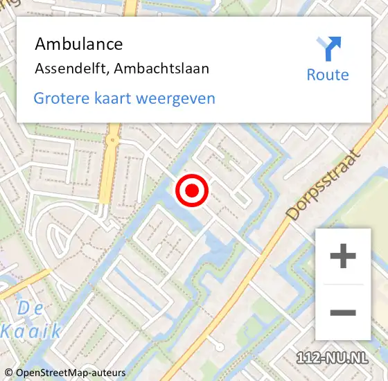 Locatie op kaart van de 112 melding: Ambulance Assendelft, Ambachtslaan op 2 mei 2023 14:16