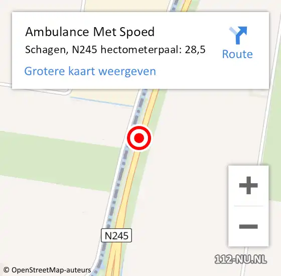 Locatie op kaart van de 112 melding: Ambulance Met Spoed Naar Schagen, N245 hectometerpaal: 28,5 op 2 mei 2023 15:02