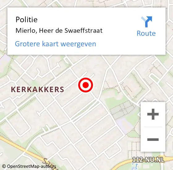 Locatie op kaart van de 112 melding: Politie Mierlo, Heer de Swaeffstraat op 2 mei 2023 15:39