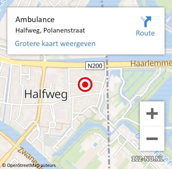 Locatie op kaart van de 112 melding: Ambulance Halfweg, Polanenstraat op 2 mei 2023 15:43