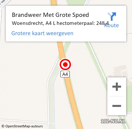 Locatie op kaart van de 112 melding: Brandweer Met Grote Spoed Naar Woensdrecht, A4 L hectometerpaal: 241,2 op 24 augustus 2014 05:33