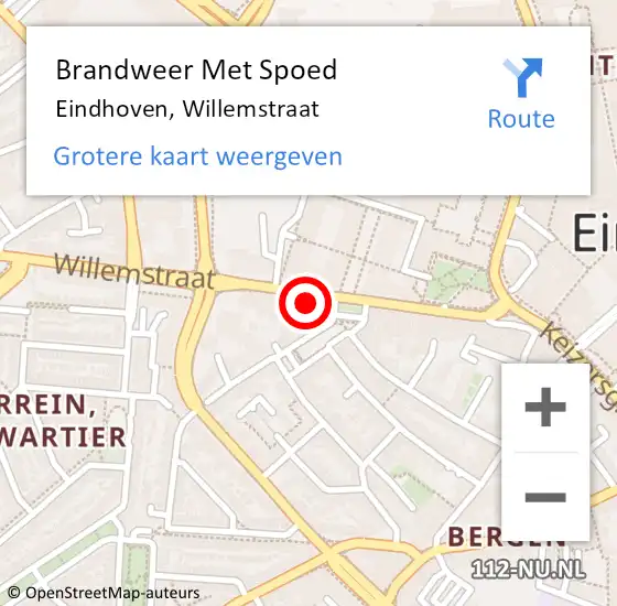 Locatie op kaart van de 112 melding: Brandweer Met Spoed Naar Eindhoven, Willemstraat op 2 mei 2023 16:02