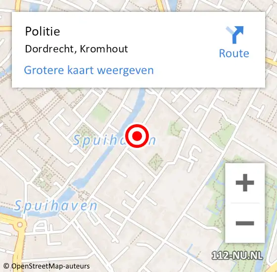 Locatie op kaart van de 112 melding: Politie Dordrecht, Kromhout op 2 mei 2023 16:14