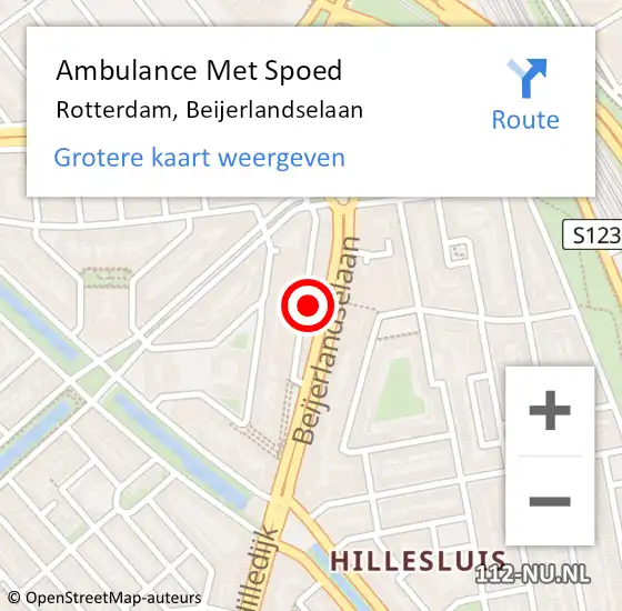 Locatie op kaart van de 112 melding: Ambulance Met Spoed Naar Rotterdam, Beijerlandselaan op 2 mei 2023 16:15