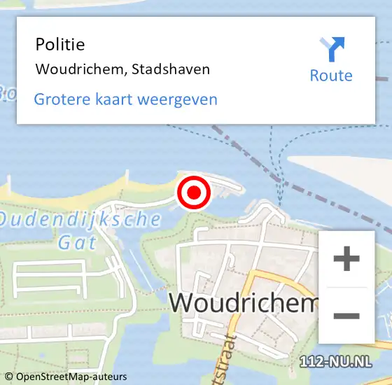 Locatie op kaart van de 112 melding: Politie Woudrichem, Stadshaven op 2 mei 2023 16:36