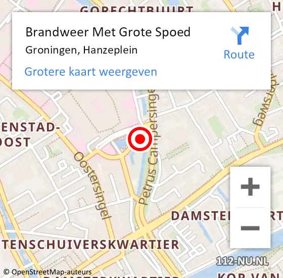 Locatie op kaart van de 112 melding: Brandweer Met Grote Spoed Naar Groningen, Hanzeplein op 2 mei 2023 16:38