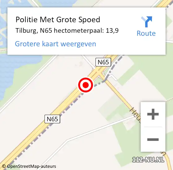 Locatie op kaart van de 112 melding: Politie Met Grote Spoed Naar Tilburg, N65 hectometerpaal: 13,9 op 2 mei 2023 16:45