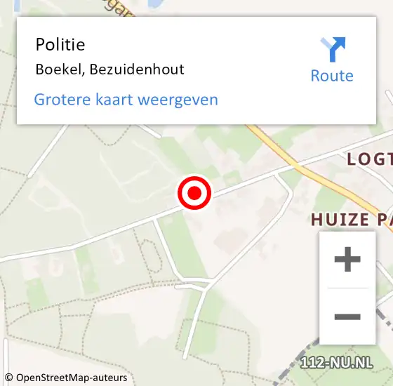 Locatie op kaart van de 112 melding: Politie Boekel, Bezuidenhout op 2 mei 2023 16:50