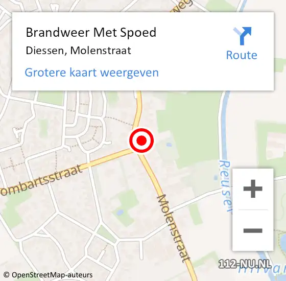 Locatie op kaart van de 112 melding: Brandweer Met Spoed Naar Diessen, Molenstraat op 2 mei 2023 17:08