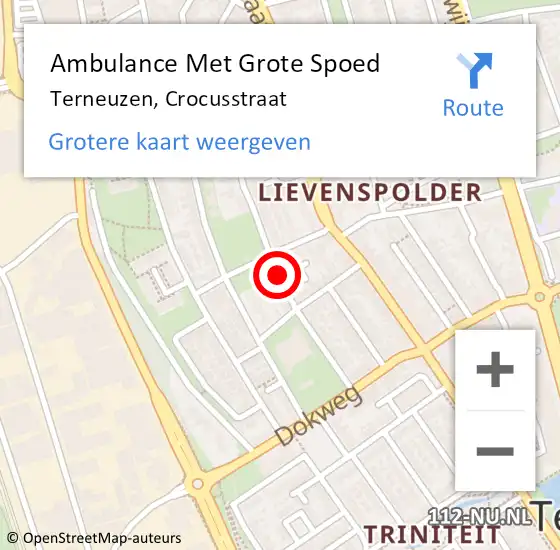 Locatie op kaart van de 112 melding: Ambulance Met Grote Spoed Naar Terneuzen, Crocusstraat op 24 augustus 2014 06:07