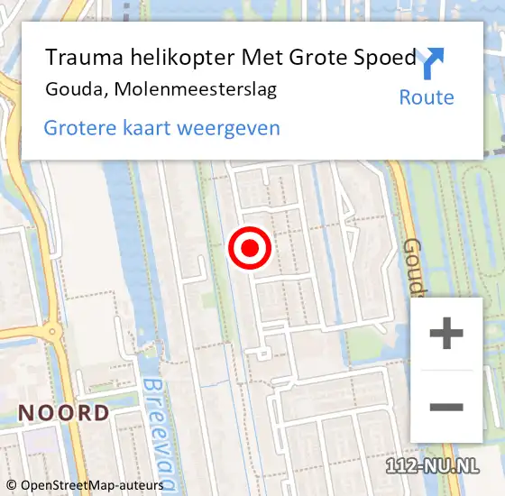 Locatie op kaart van de 112 melding: Trauma helikopter Met Grote Spoed Naar Gouda, Molenmeesterslag op 2 mei 2023 17:56