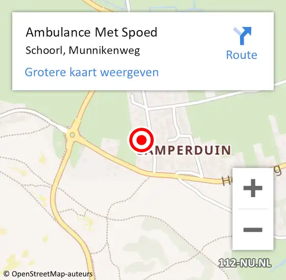 Locatie op kaart van de 112 melding: Ambulance Met Spoed Naar Schoorl, Munnikenweg op 2 mei 2023 18:12