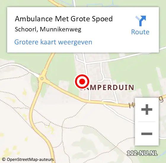 Locatie op kaart van de 112 melding: Ambulance Met Grote Spoed Naar Schoorl, Munnikenweg op 2 mei 2023 18:19