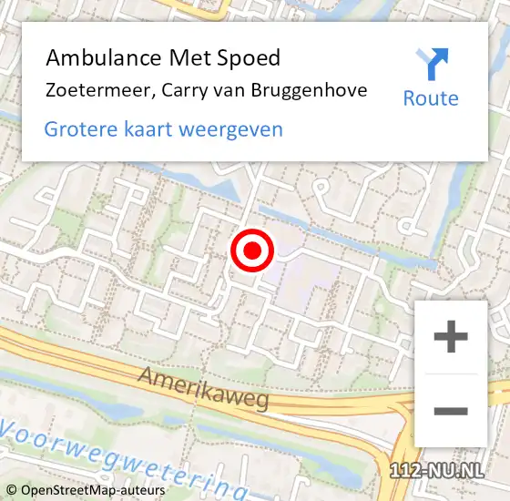 Locatie op kaart van de 112 melding: Ambulance Met Spoed Naar Zoetermeer, Carry van Bruggenhove op 2 mei 2023 18:35