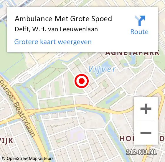 Locatie op kaart van de 112 melding: Ambulance Met Grote Spoed Naar Delft, W.H. van Leeuwenlaan op 2 mei 2023 18:45